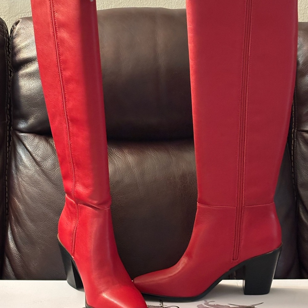 Red Knee-High Leather Boots